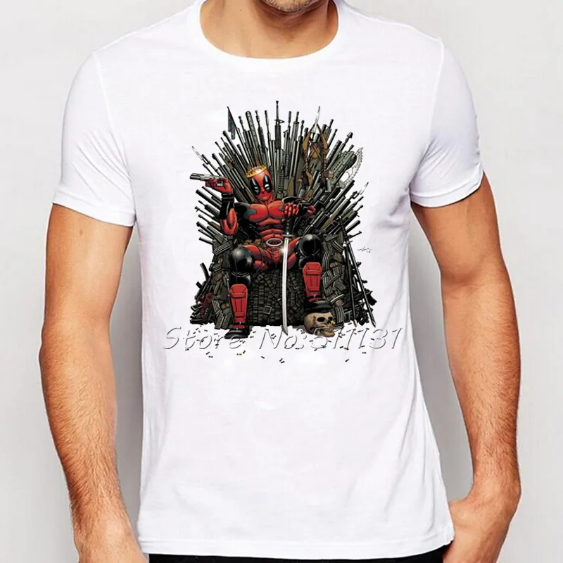 Deadpool on the Iron Throne T-Shirt Design Fashion Game of thrones Tshirts Men's Short Sleeve Tee Tops