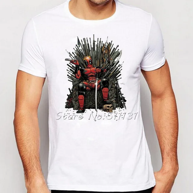 Deadpool on the Iron Throne T-Shirt Design Fashion Game of thrones Tshirts Men's Short Sleeve Tee Tops - Image 4