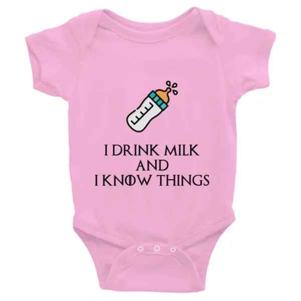 I Drink Milk And Know Things Infant Bodysuit Funky Black Design - Image 3