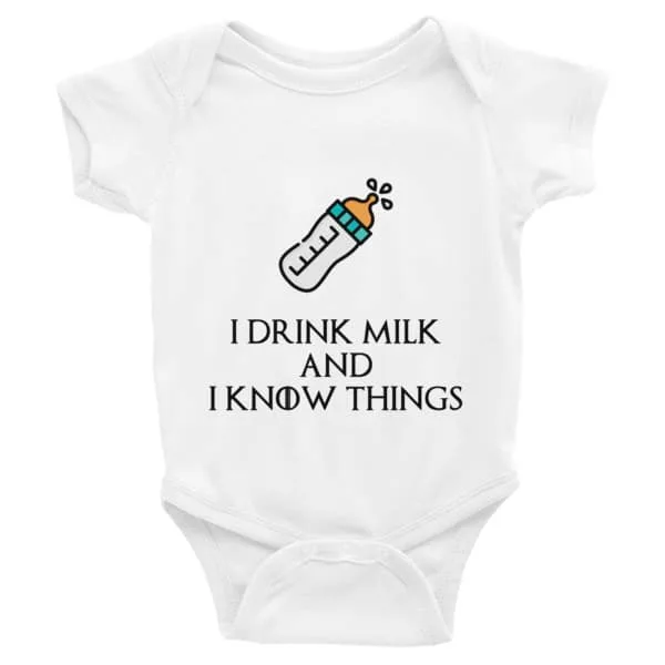 I Drink Milk And Know Things Infant Bodysuit Funky Black Design